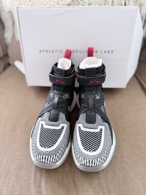 APL mens Black, White & Pink High-Top Knit Sneakers